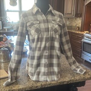 Eddie Bauer Sz XS Plaid Flannel Button-Up Shirt in Gray and White GUC